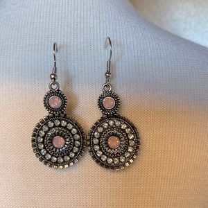 NWOT Drop Earrings, With Pink and White Stones